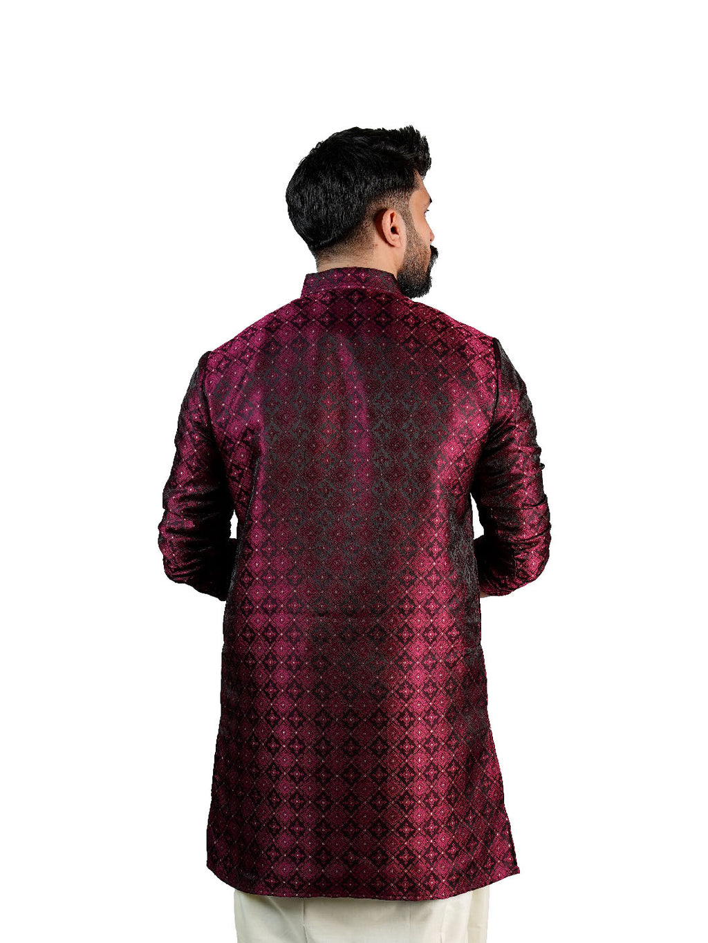 Wine Maroon Diamond Lattice Jacquard Kurta for Men