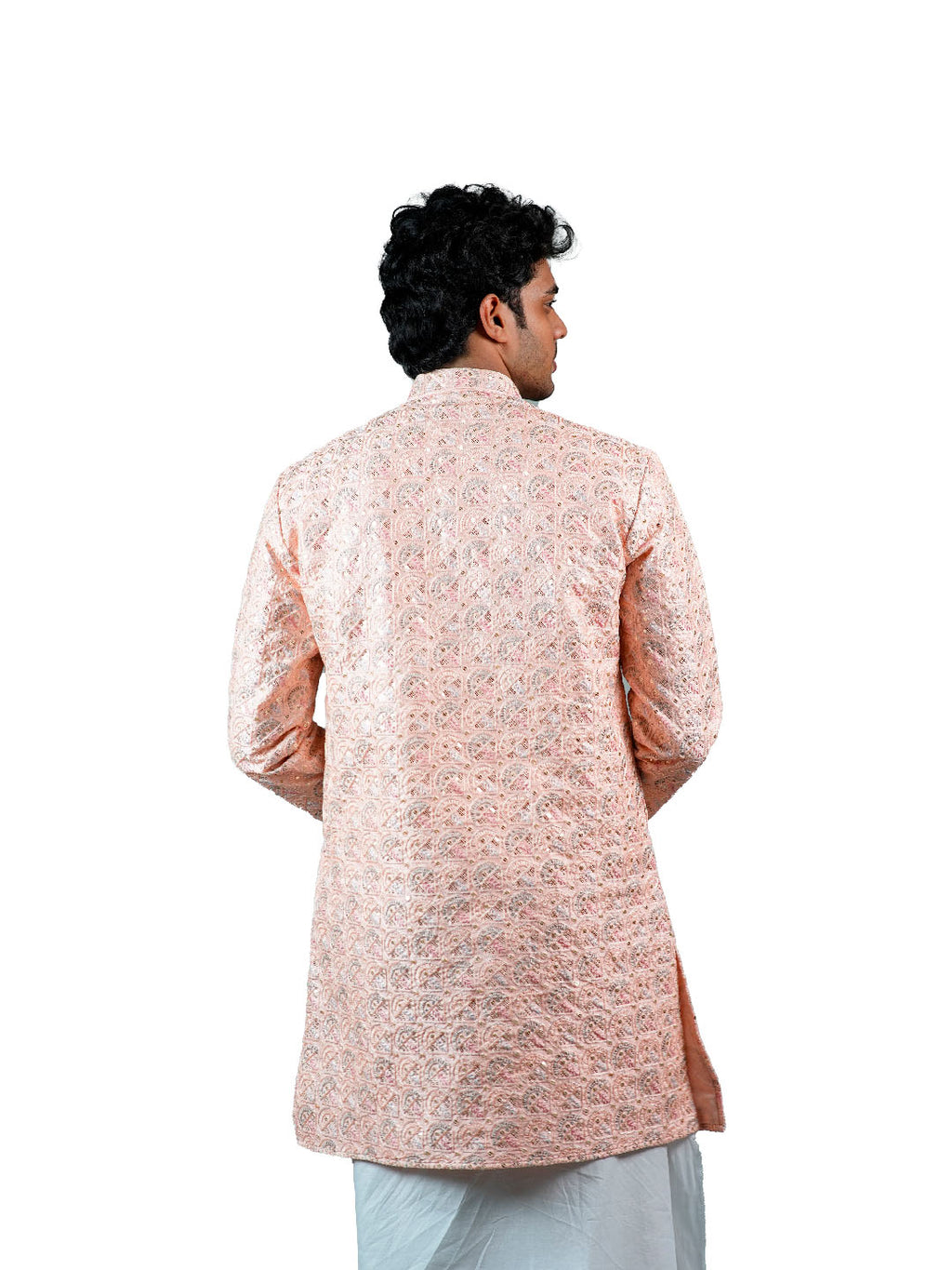Blush Peach Paisley Jacquard Kurta for Men