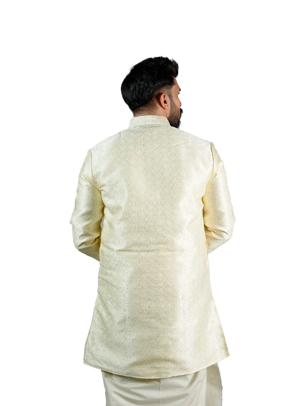 Off White Gold Groom Jacquard Kurta for Men