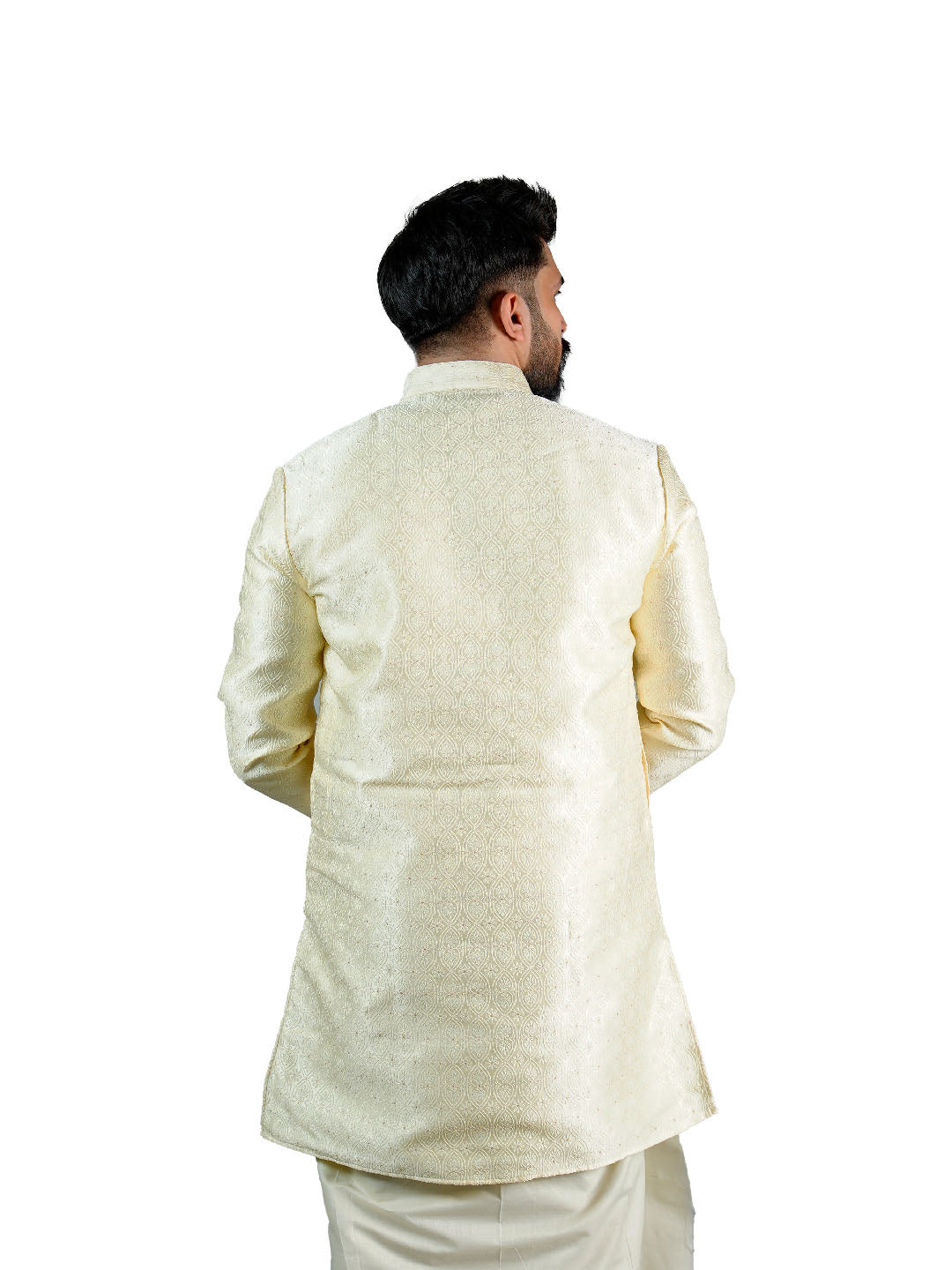 Off White Gold Groom Jacquard Kurta for Men