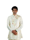 Ivory Bloom Embroidered Silk Kurta for Men