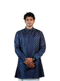 Navy Blue Star Lattice Jacquard Kurta for Men