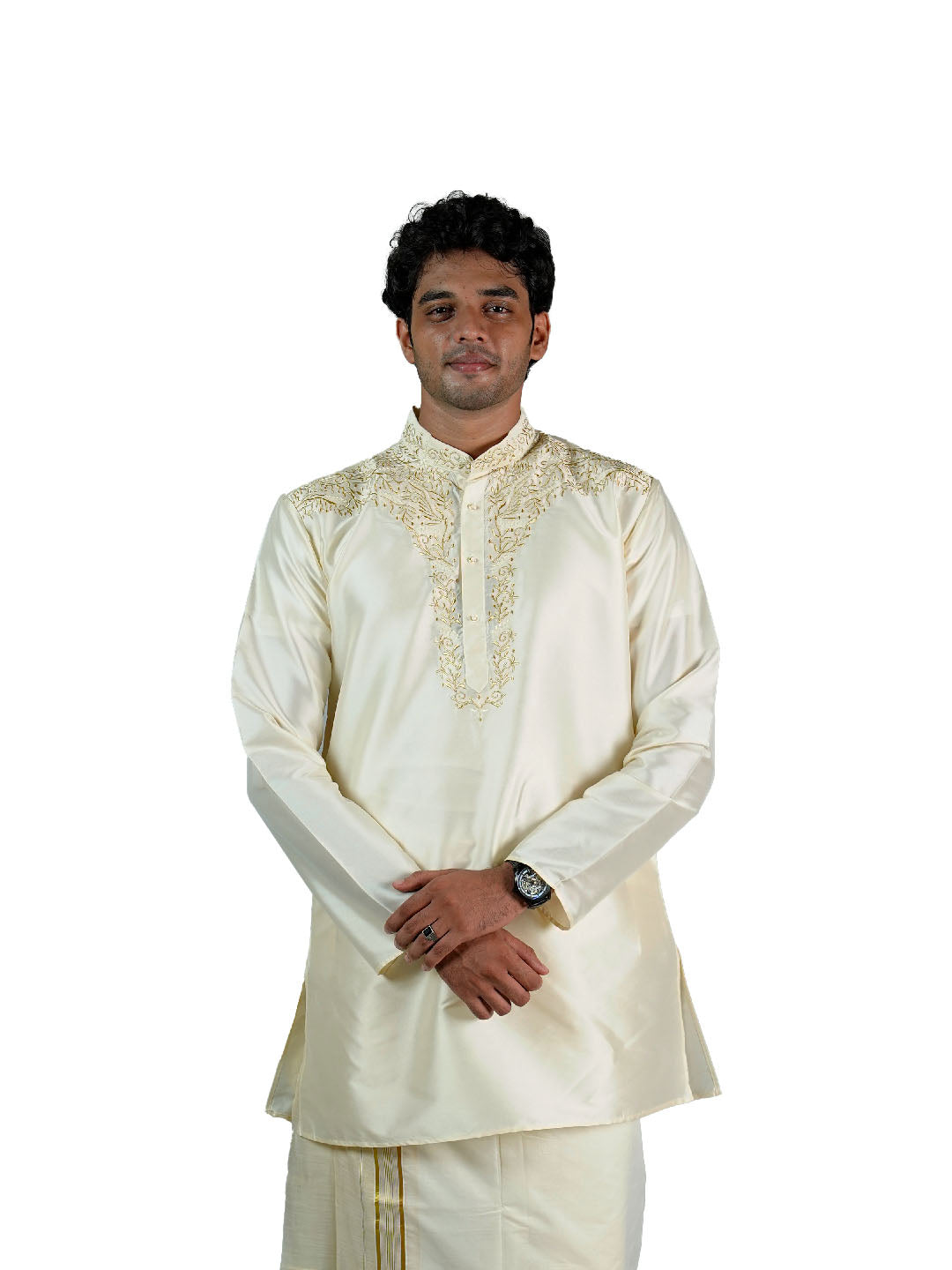 Cream Zari Embroidered Kurta for Groom