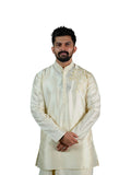 Cream Golden Zari Floral Embroidered Kurta for Men