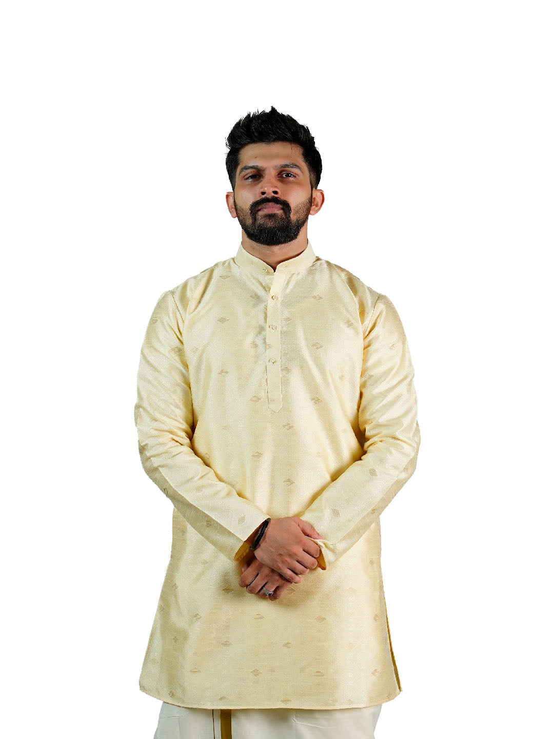 Butter Yellow Diamond Buti Jacquard Kurta for Groom