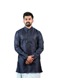 Dark Navy Slim Fit Jacquard Kurta for Men