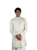Cream Zari Jacquard Floral Vine Embroidered Kurta for Groom