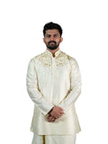 Off White Golden Floral Embroidered Kurta for Groom