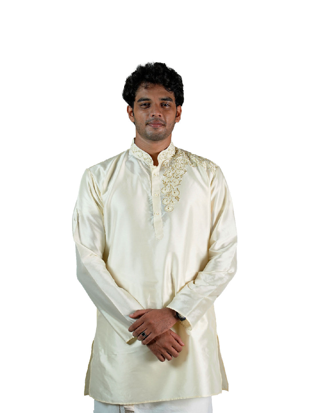 Cream Golden Scroll Embroidered Kurta for Groom