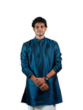 Steel Blue Scenic Narrative Jacquard Kurta for Men