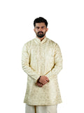 Cream Floral Bouquet Jacquard Kurta for Groom