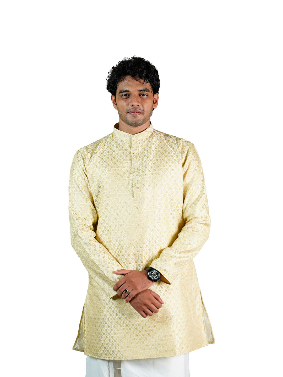 Cream Gold Jacquard Kurta for Groom
