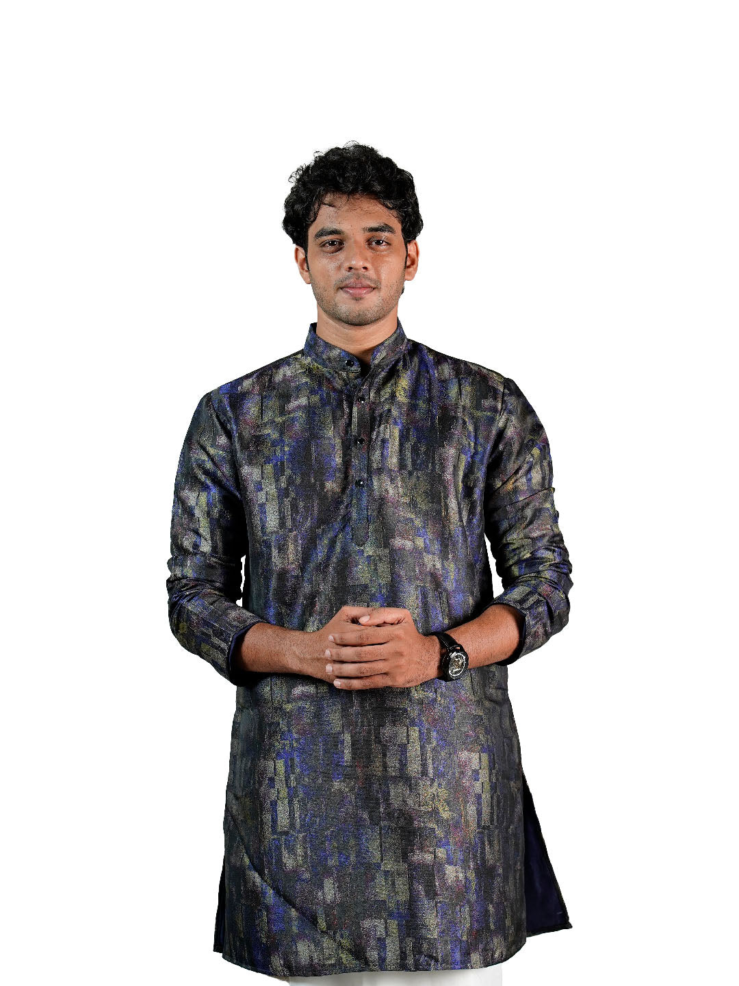 Navy Iridescent Abstract Jacquard Kurta for Men