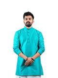 Teal Slim Fit Jacquard Floral Kurta for Men