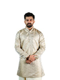 Golden Beige Floral Vine Jacquard Kurta for Groom