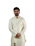 Cream Golden Zari Embroidered Kurta for Groom