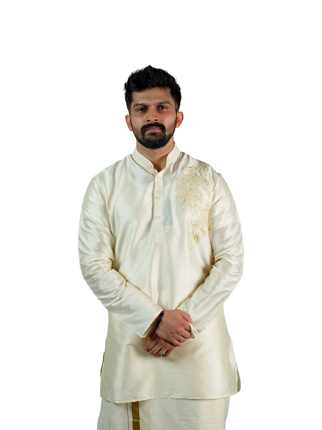 Cream Golden Zari Embroidered Kurta for Groom