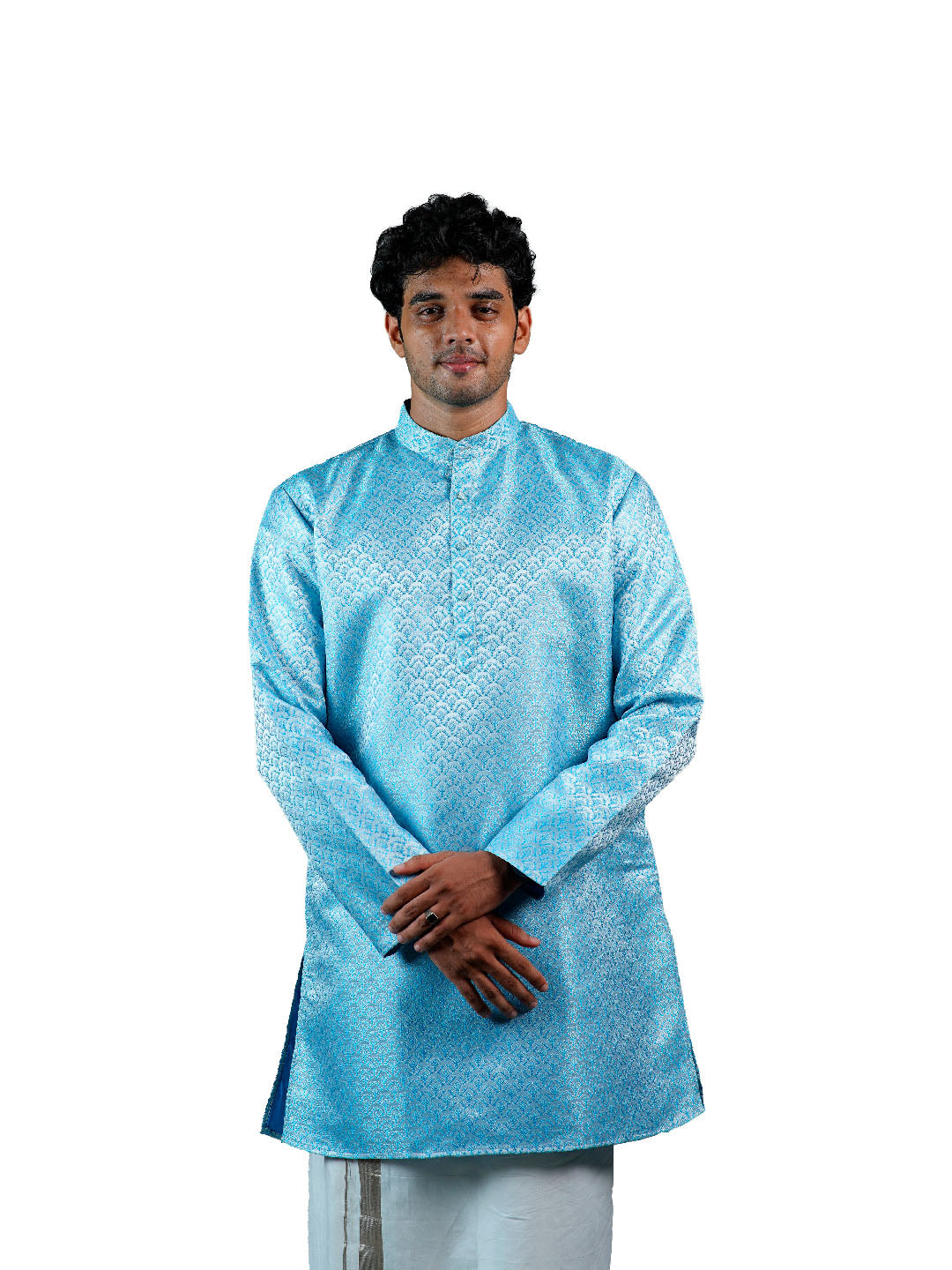 Sky Blue Scallop Jacquard Kurta for Men