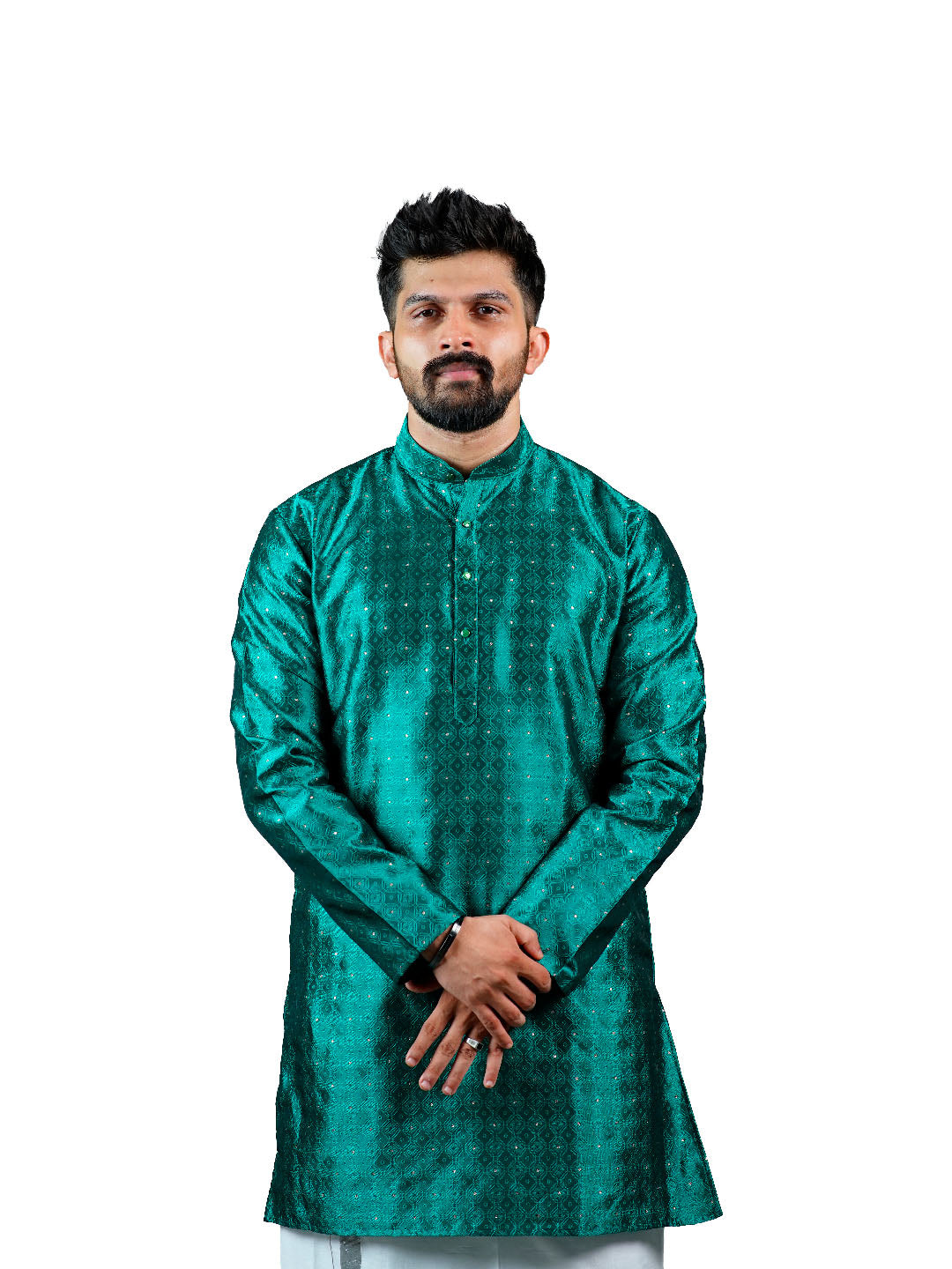 Teal Green Geometric Jacquard Kurta for Men