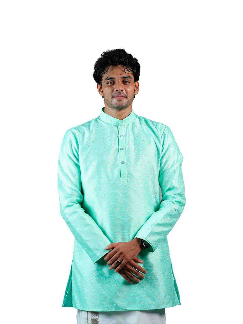 Sea Green Slim Fit Jacquard Kurta for Men