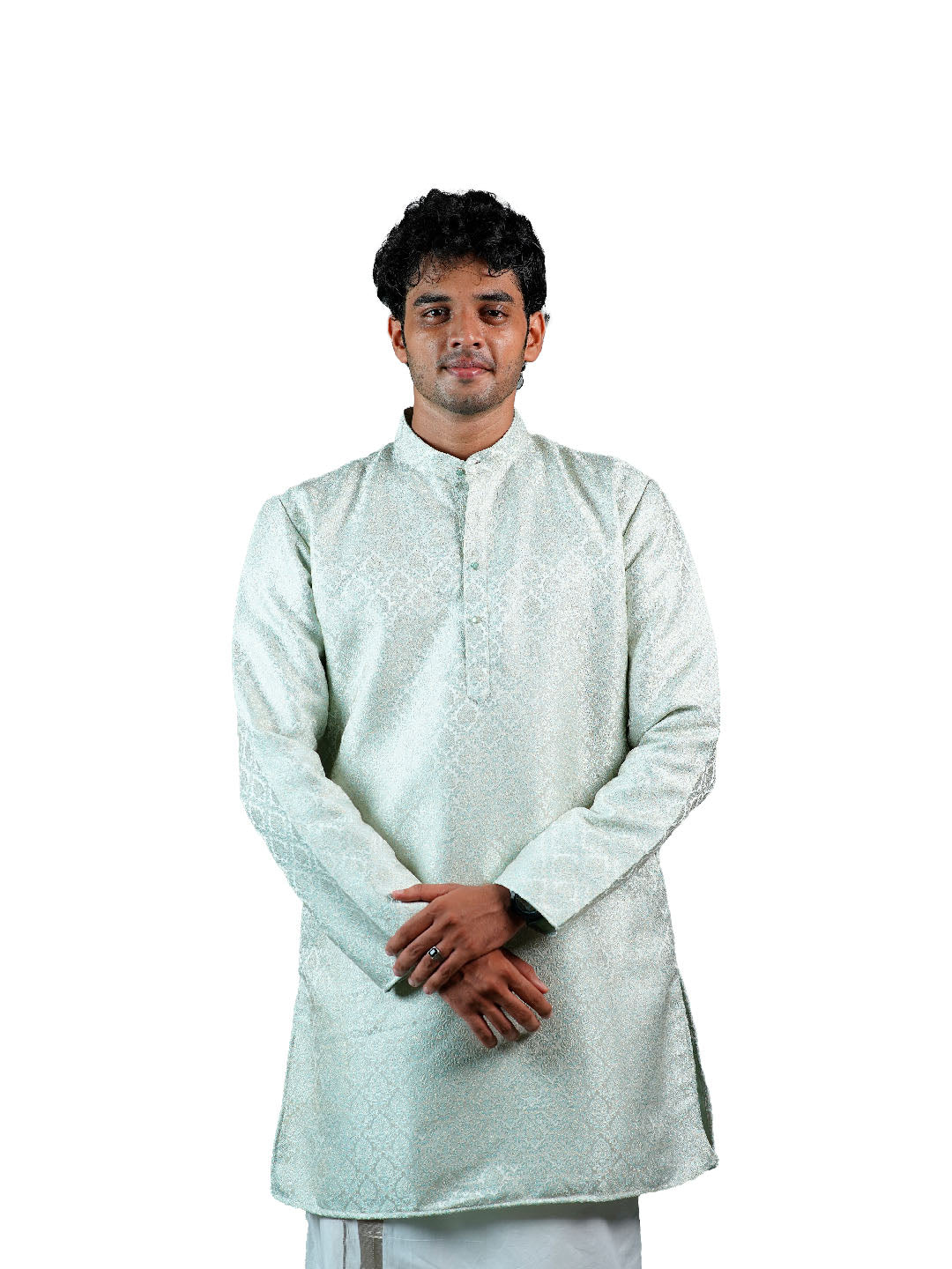 Ice Blue Jacquard Kurta for Men