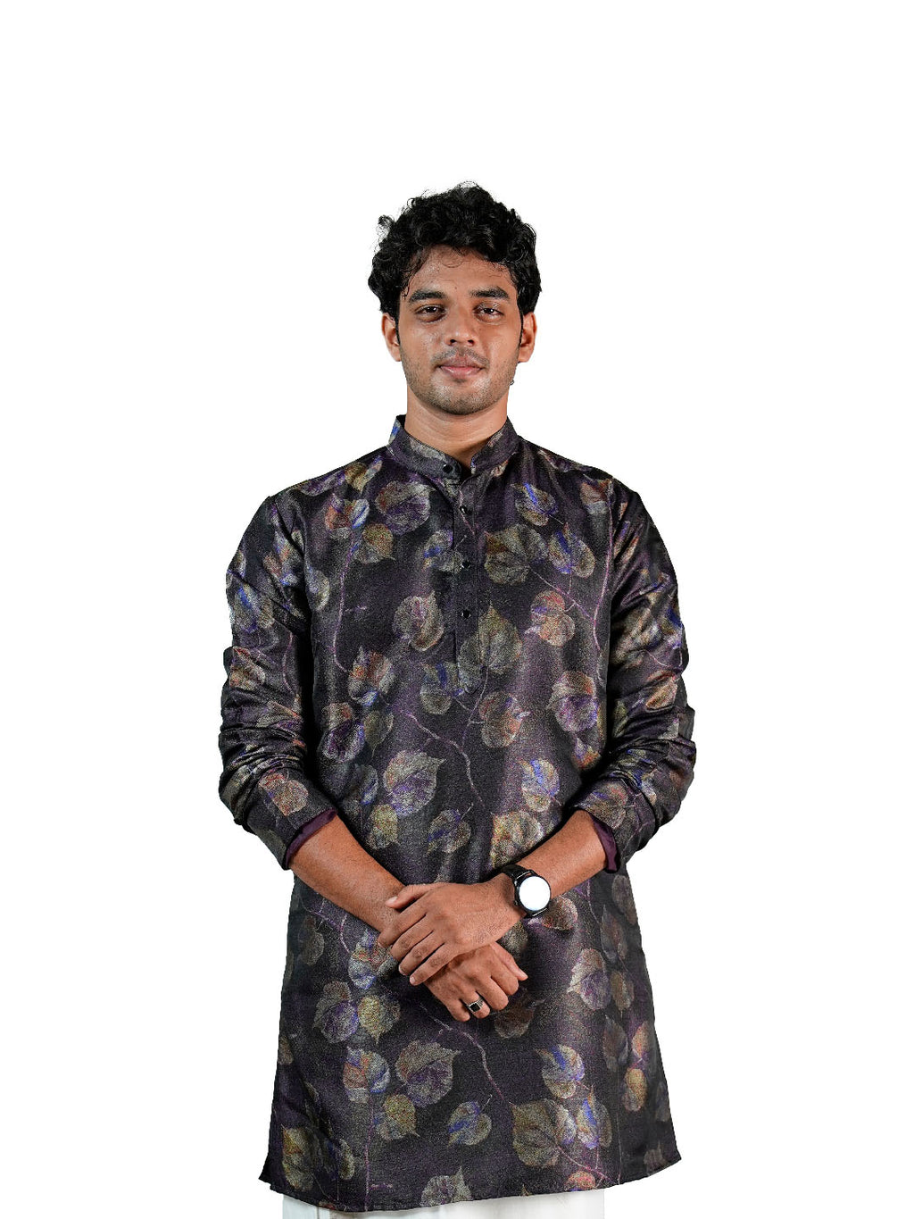 Charcoal Iridescent Leaf Jacquard Kurta for Men