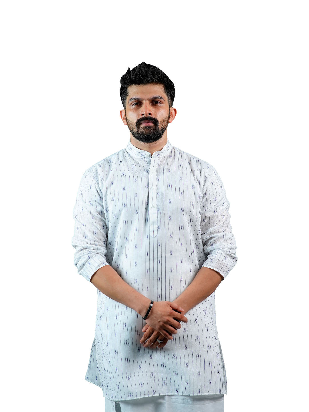 White Striped Buti Cotton Kurta for Men