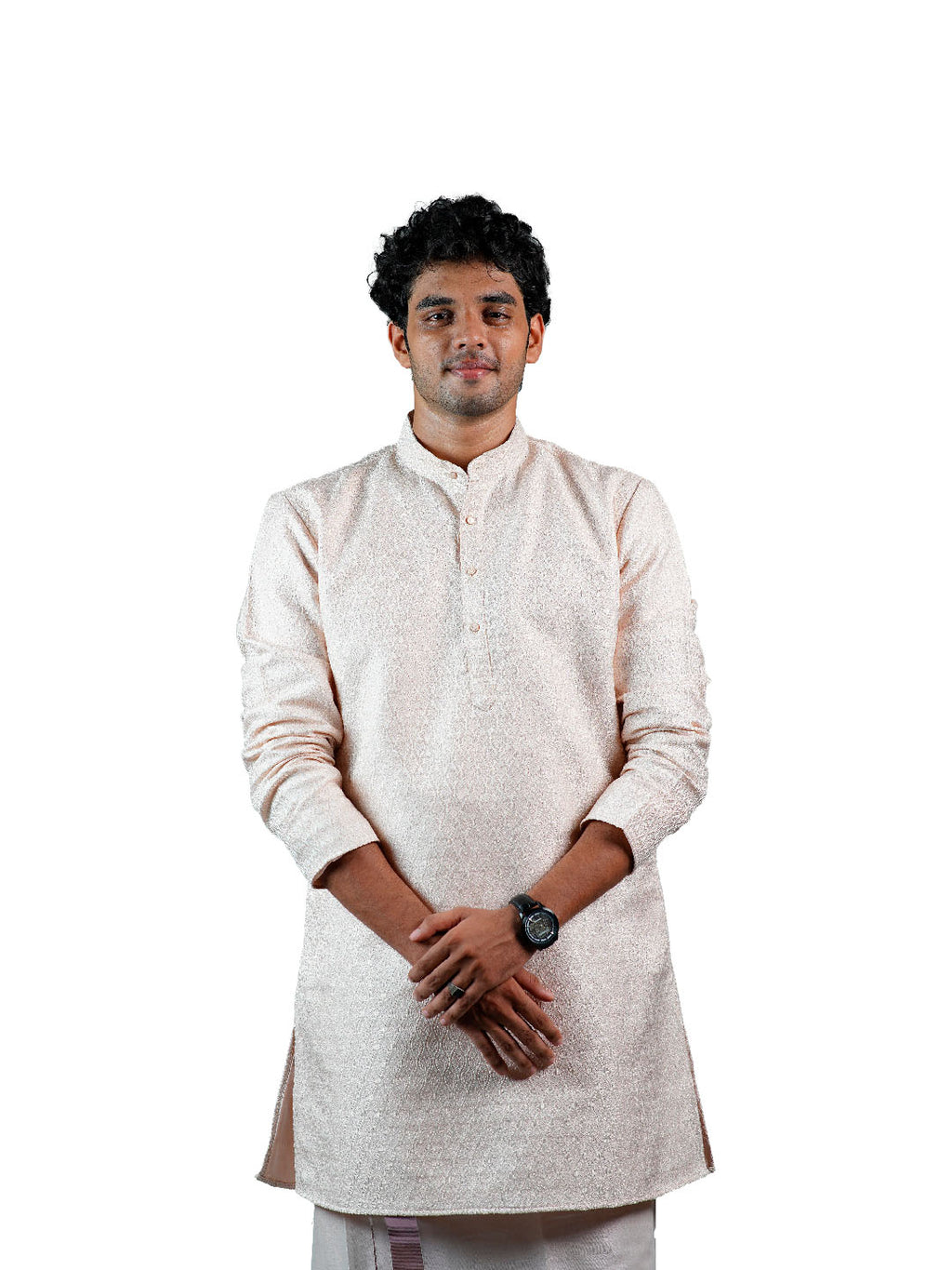 Rose Pink Jacquard Kurta for Men