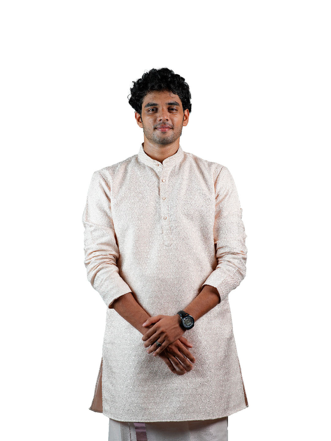 Rose Pink Jacquard Kurta for Men