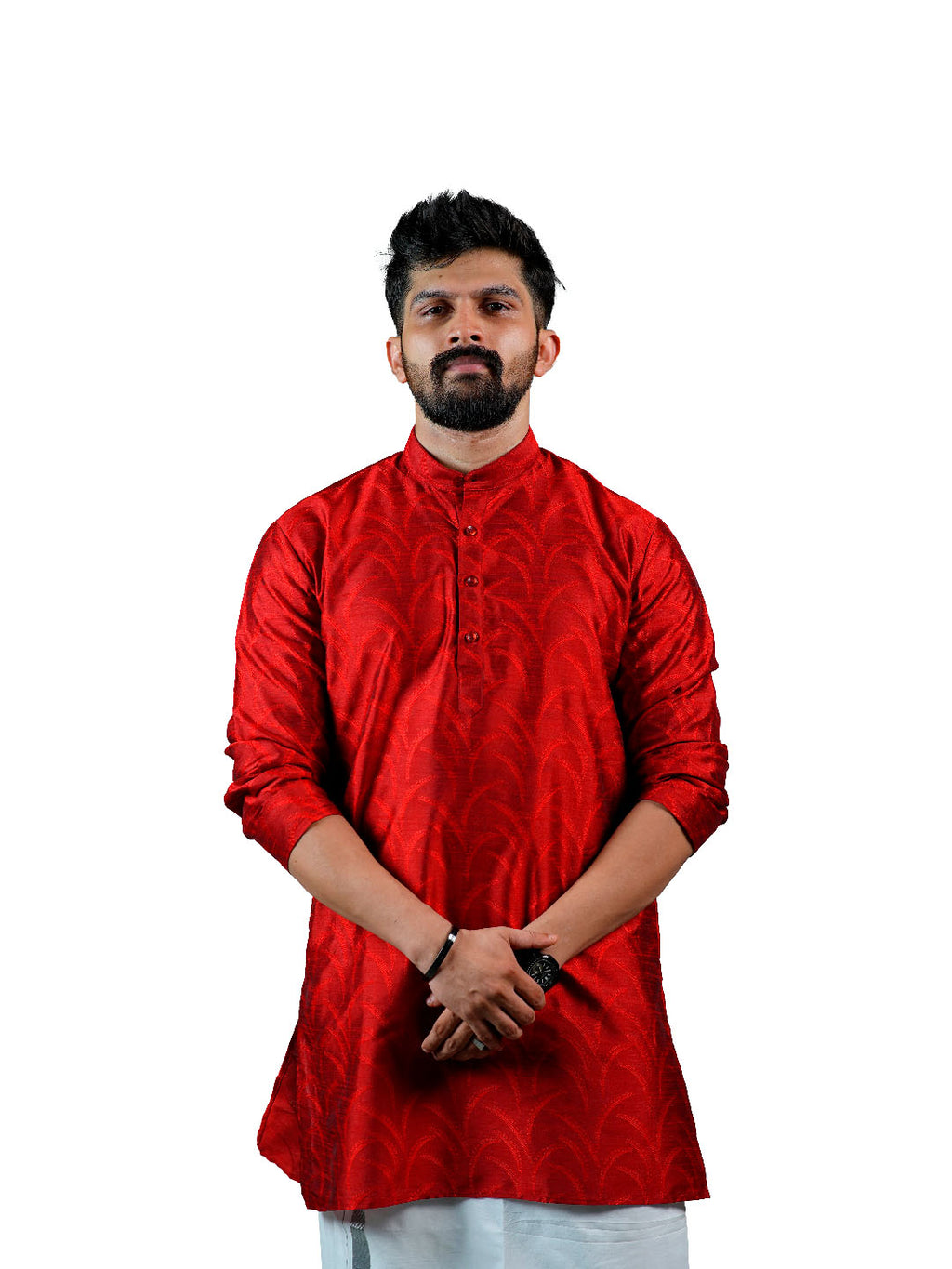 Deep Red Slim Fit Jacquard Swirl Kurta for Men