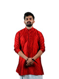 Deep Red Slim Fit Jacquard Swirl Kurta for Men