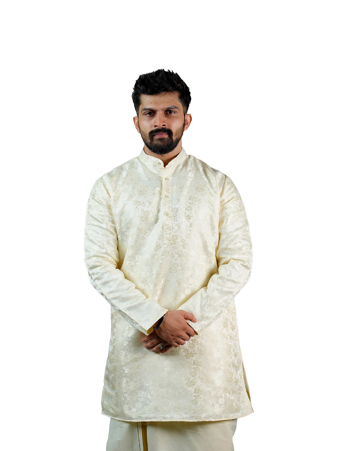 Ivory Floral Bouquet Jacquard Kurta for Groom