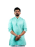 Mint Green Jacquard Embroidered Kurta for Men