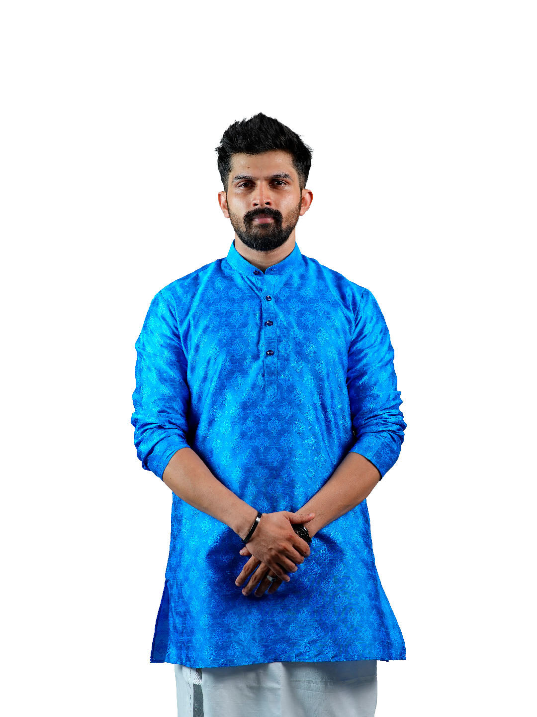 Royal Blue Slim Fit Jacquard Kurta for Men