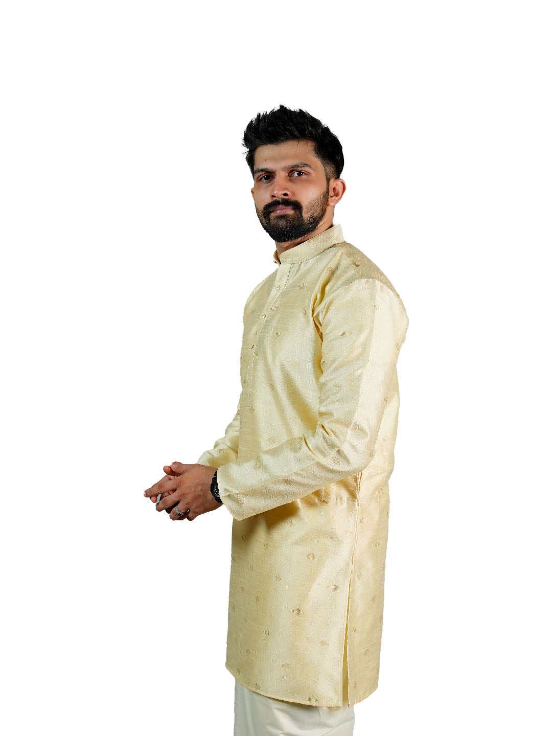 Butter Yellow Diamond Buti Jacquard Kurta for Groom