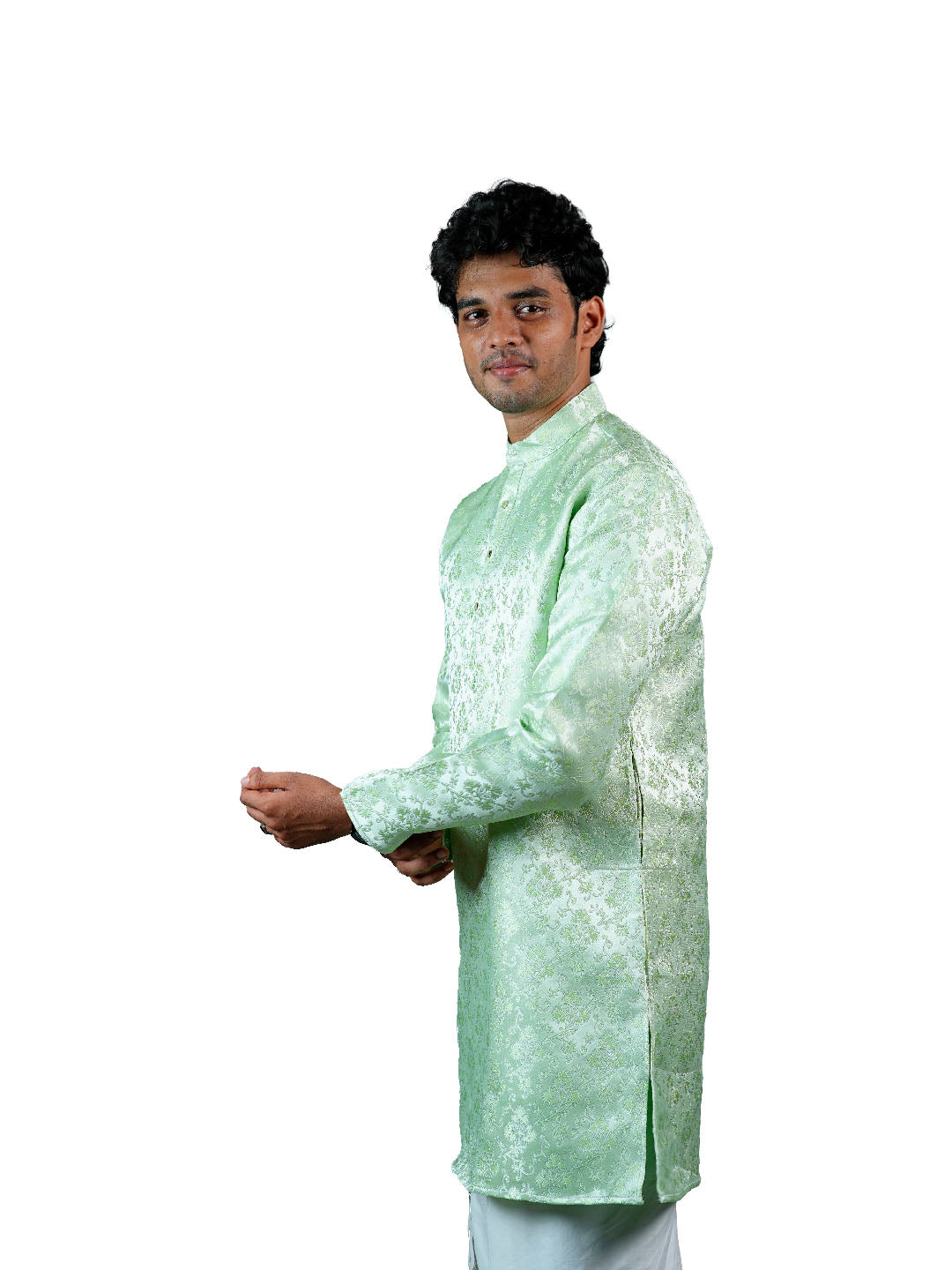 Mint Green Floral Vine Jacquard Kurta for Men