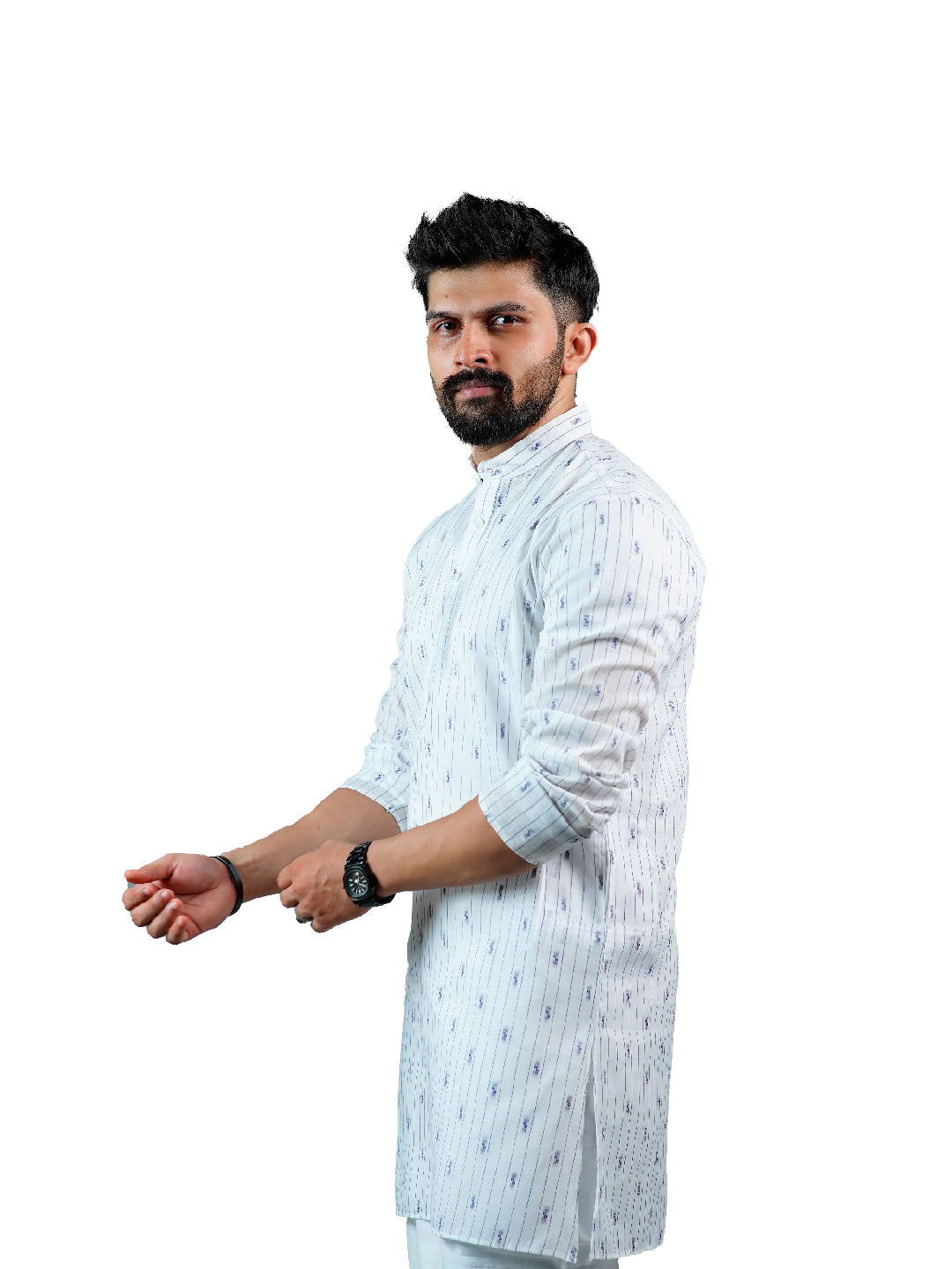 White Striped Buti Cotton Kurta for Men