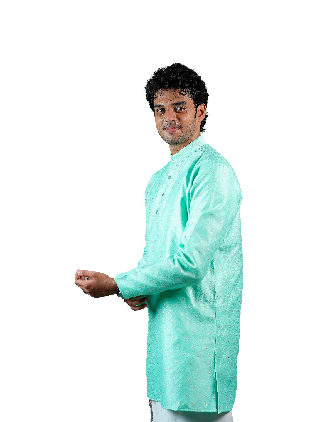 Sea Green Slim Fit Jacquard Kurta for Men