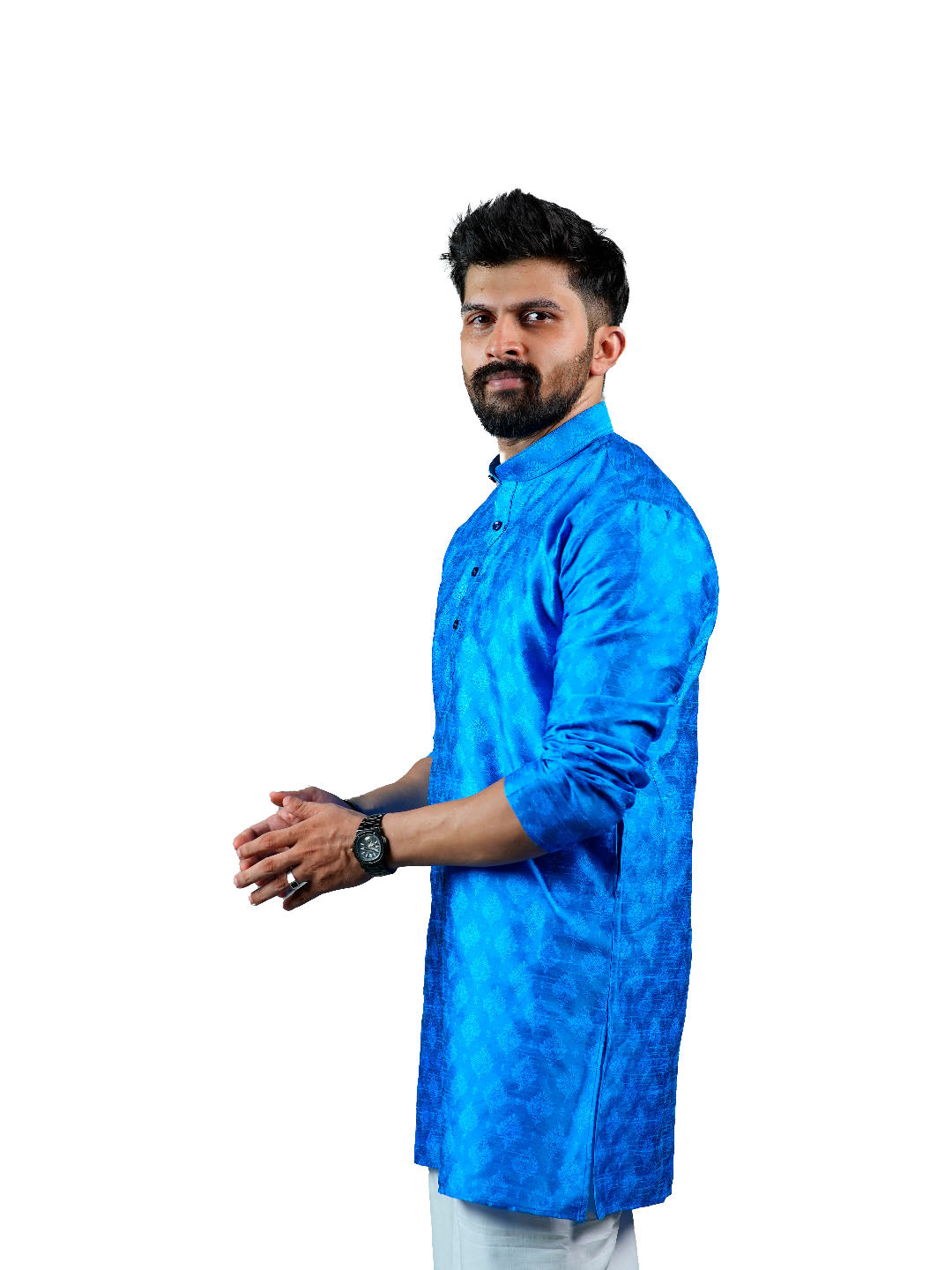 Royal Blue Slim Fit Jacquard Kurta for Men