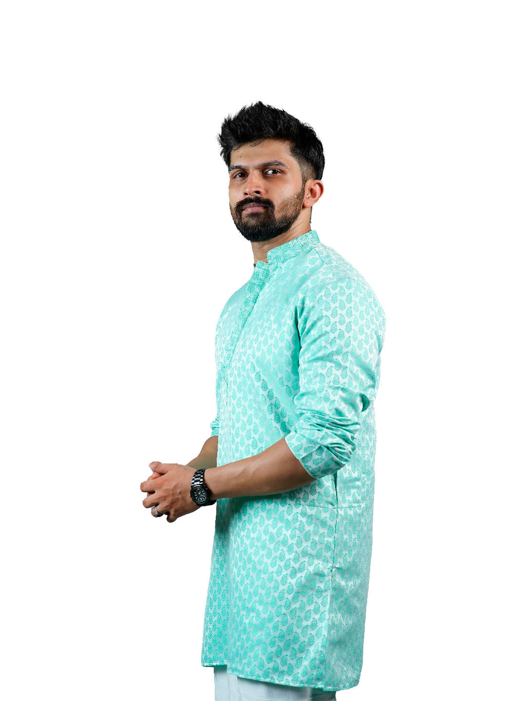 Mint Green Jacquard Embroidered Kurta for Men