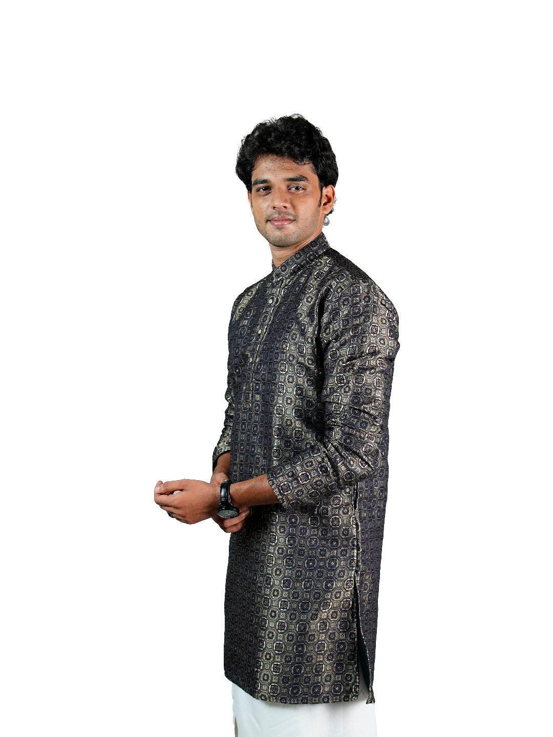 Charcoal Medallion Jacquard Kurta for Men