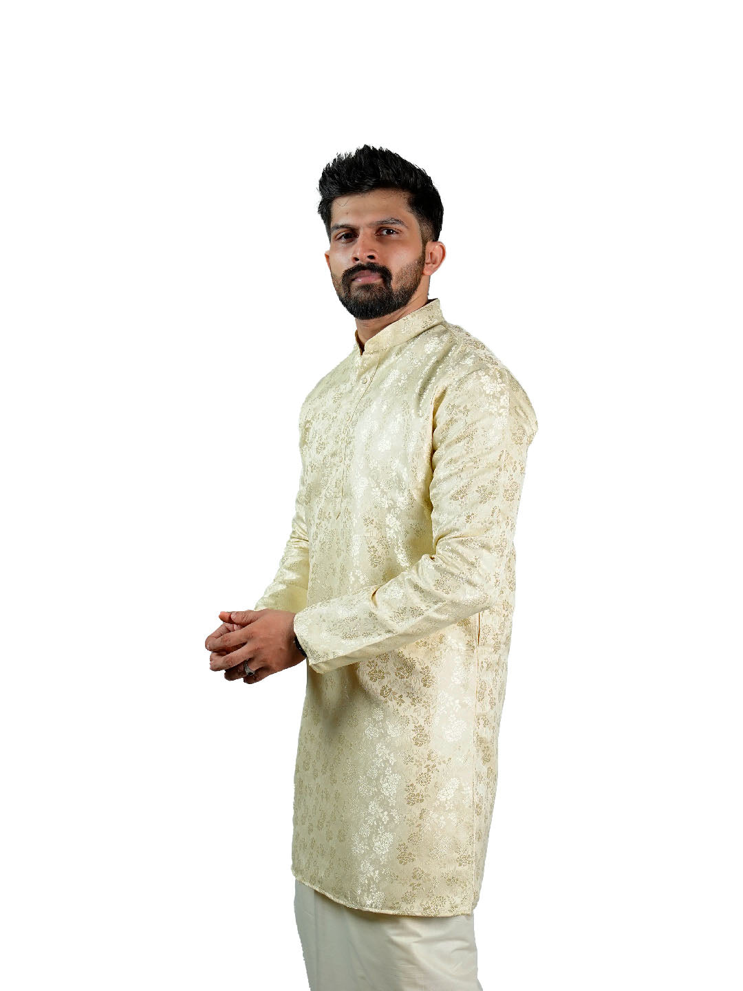 Cream Floral Bouquet Jacquard Kurta for Groom