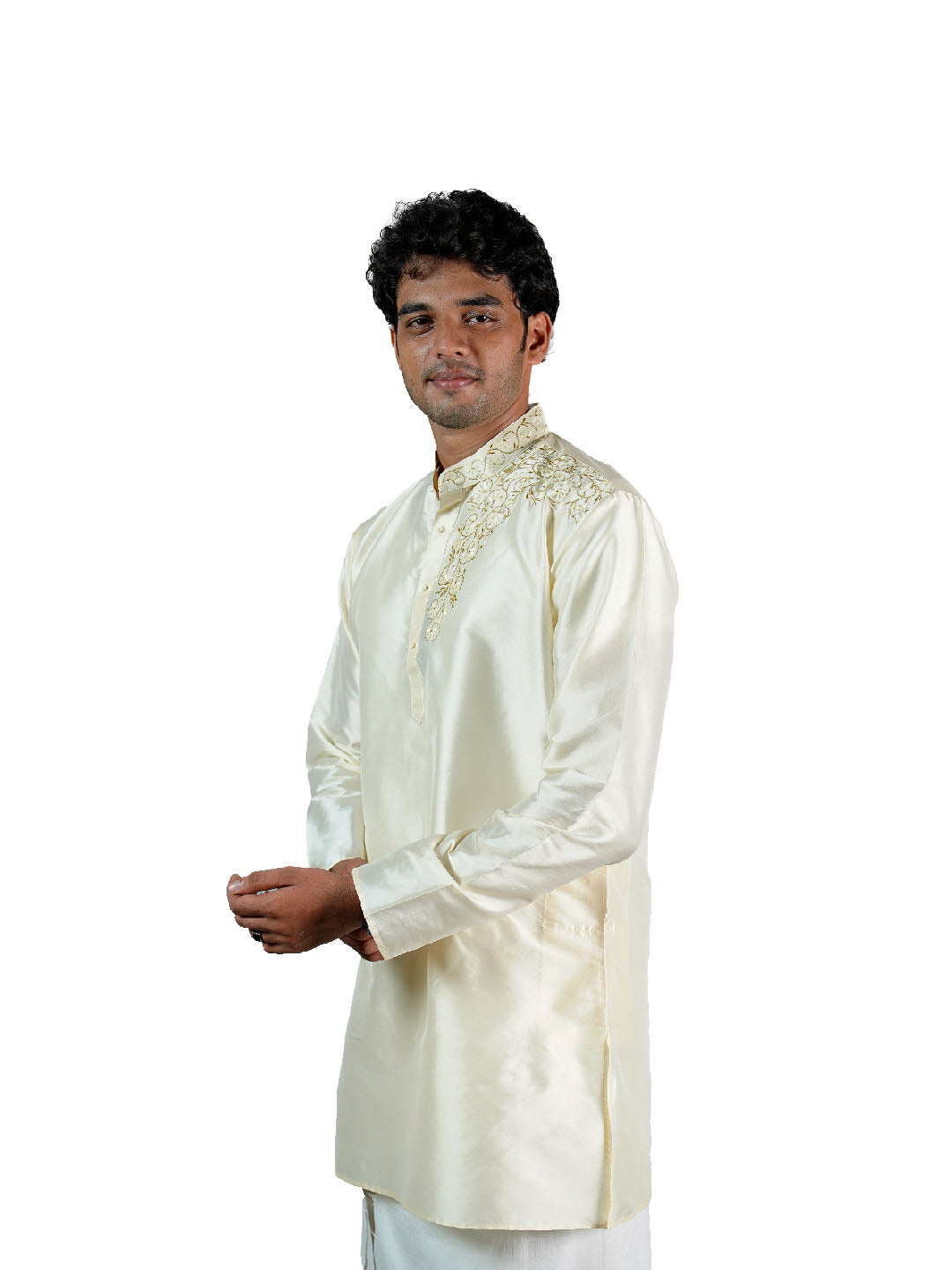 Cream Golden Scroll Embroidered Kurta for Groom