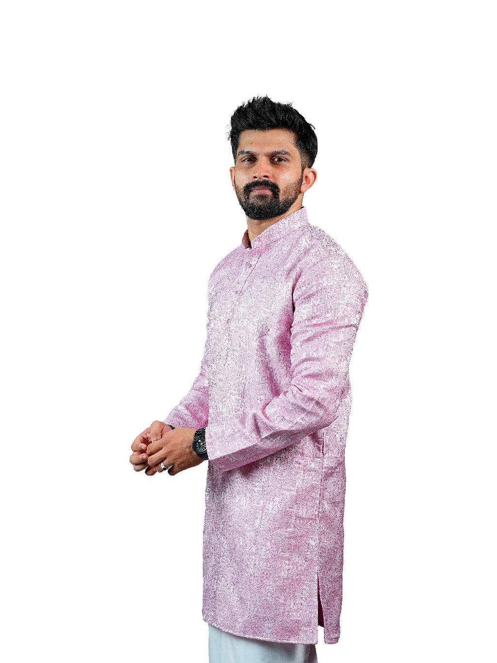 Lilac Geometric Jacquard Kurta for Men
