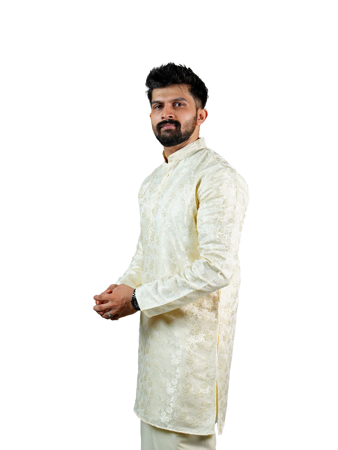 Ivory Floral Bouquet Jacquard Kurta for Groom