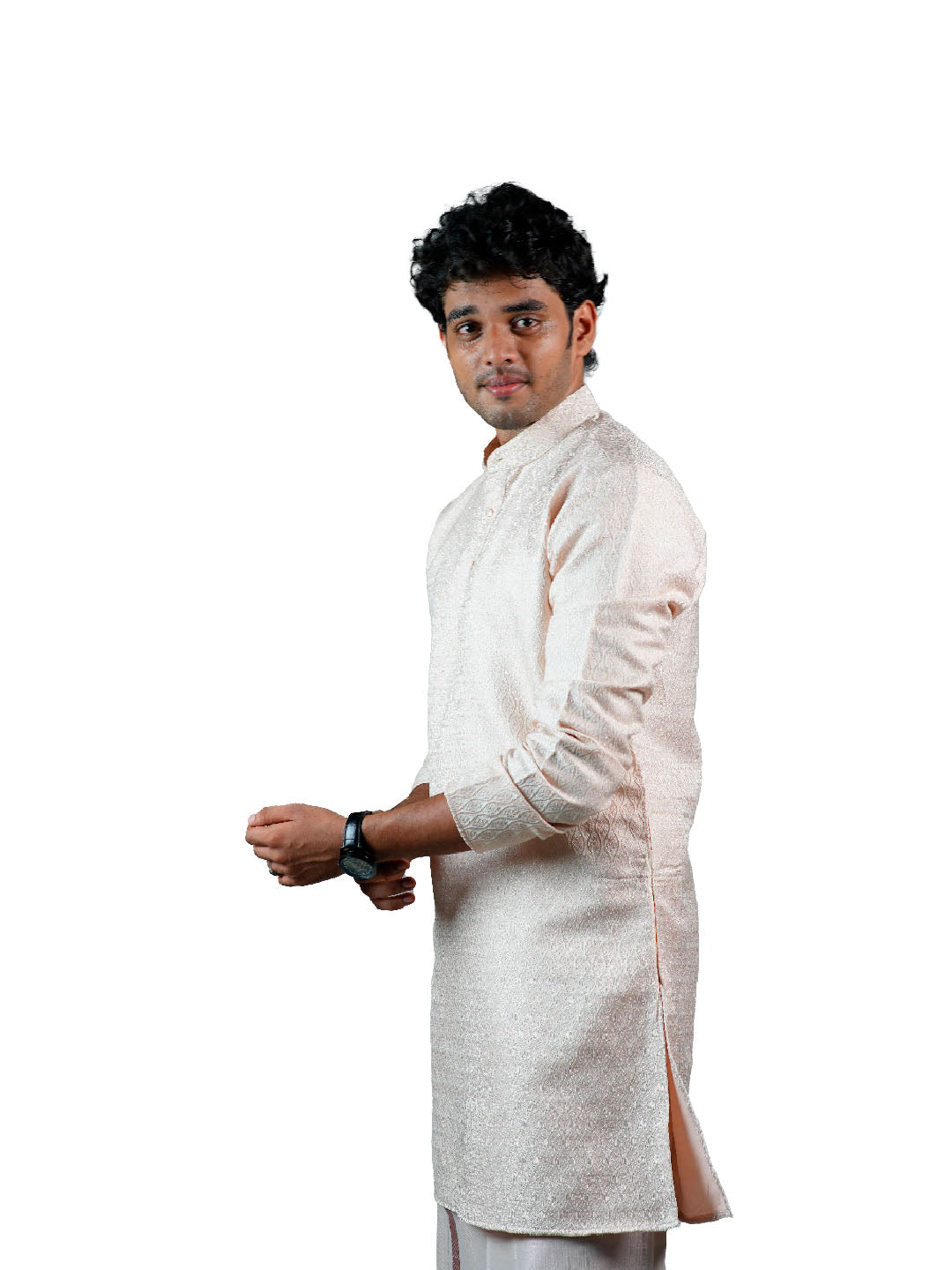 Rose Pink Jacquard Kurta for Men