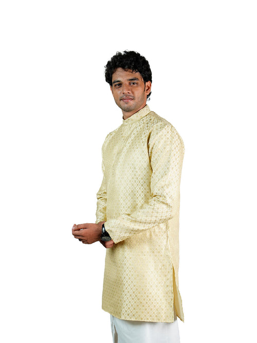 Cream Gold Jacquard Kurta for Groom