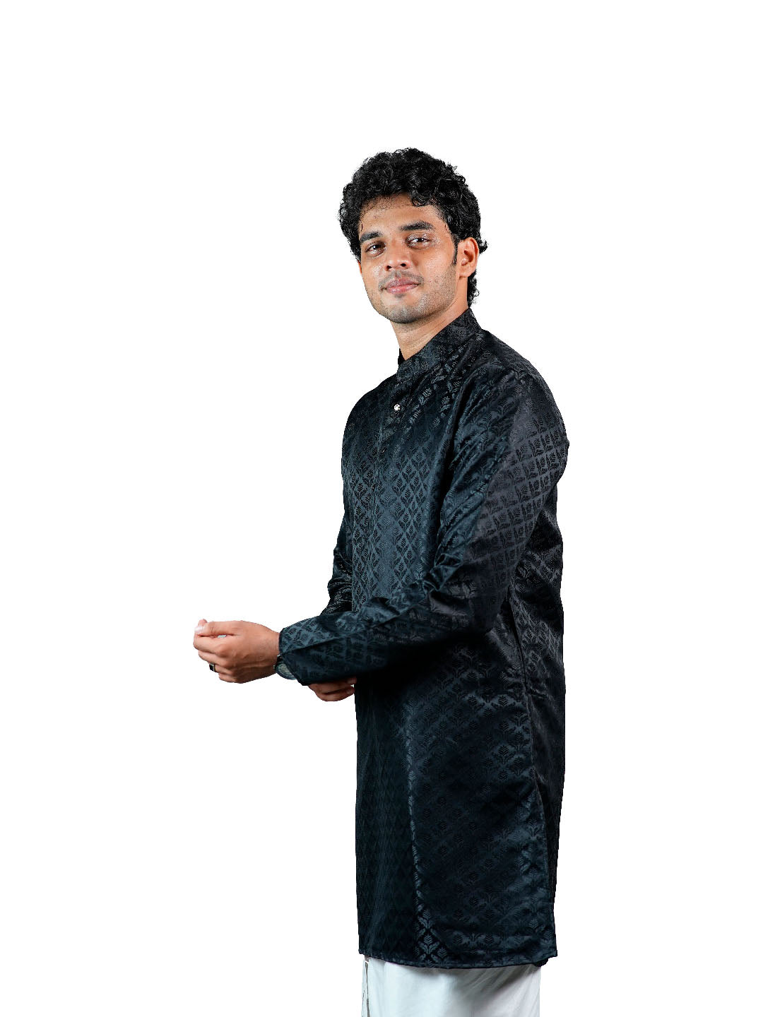 Black Diamond Floral Jacquard Kurta for Men