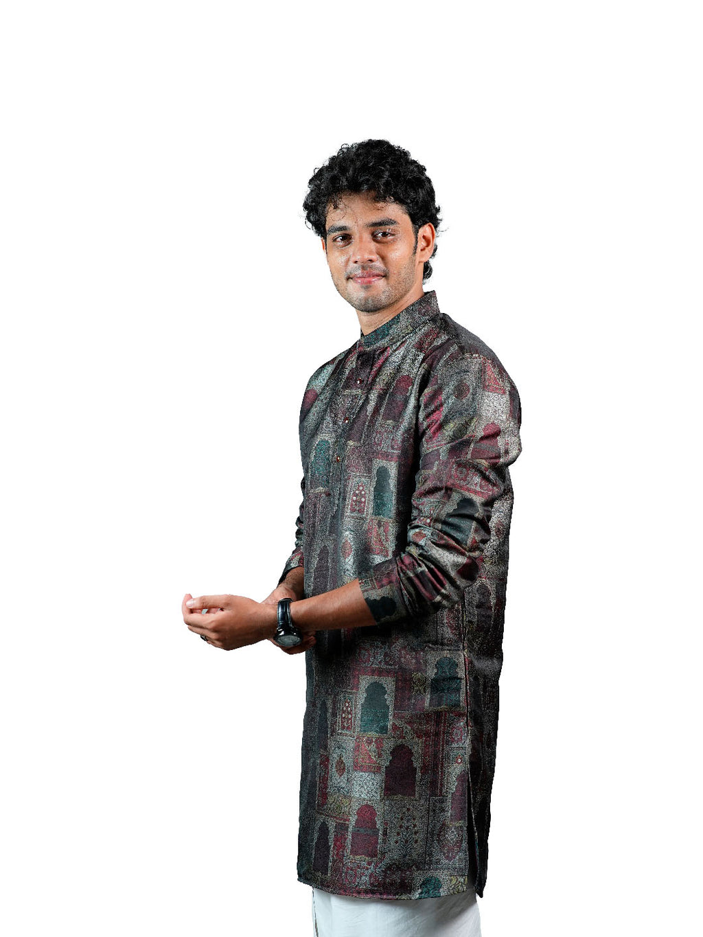 Charcoal Mughal Arch Jharokha Jacquard Kurta for Men