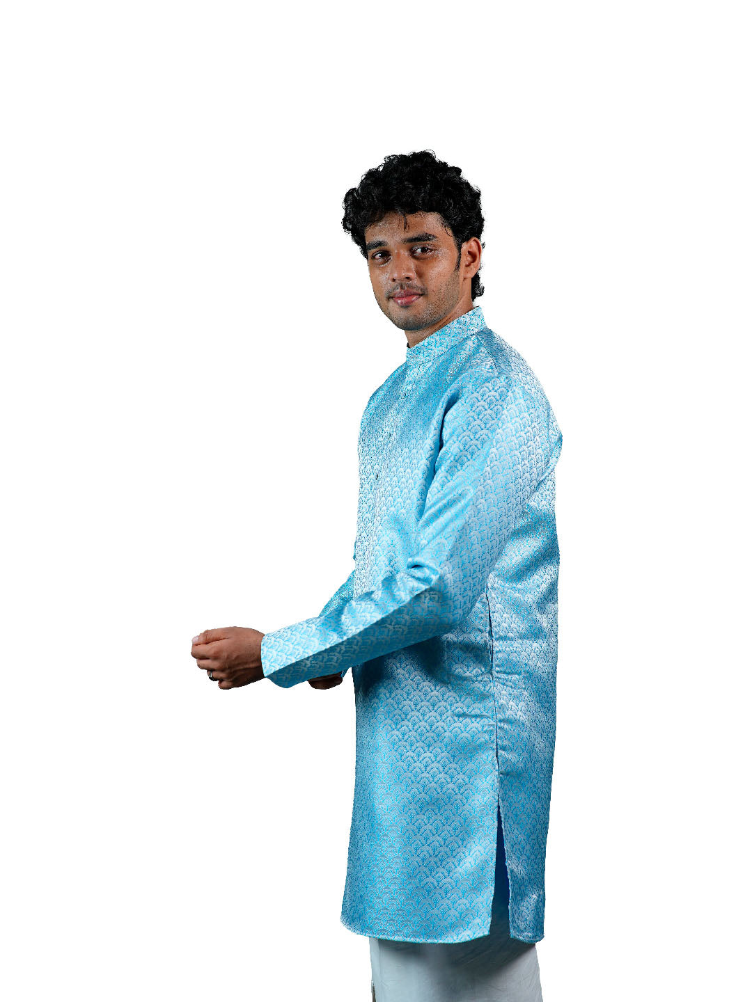 Sky Blue Scallop Jacquard Kurta for Men
